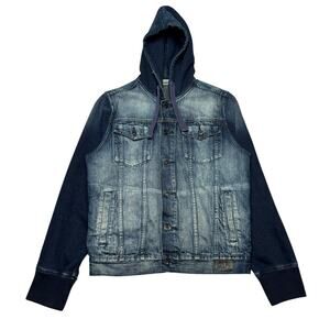 PRPS Hooded Denim Jacket Men's Large Acid Wash Two Toned Trucker